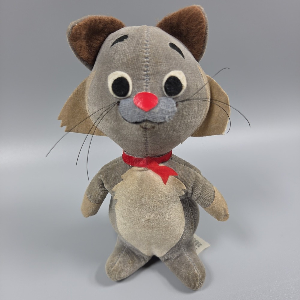 VTG Disney Aristocats BERLOIZ Gray Cat Plush Walt Disney Productions Japan RARE